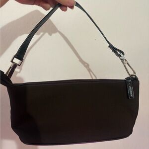 Auth Gucci Vintage Leather Nylon Brown Accessory Pouch Handbag